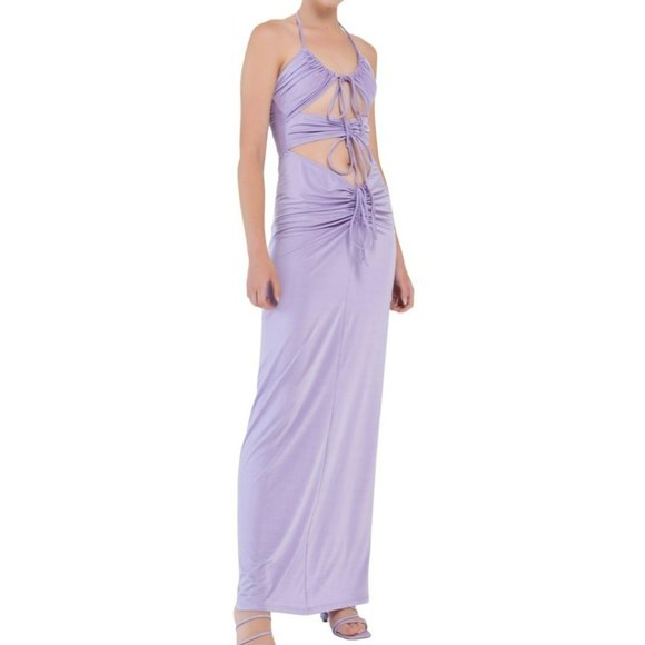 KikiRiki Ruched Front Tie Cutout Halter Maxi Dress Purple Size Small NWT - Picture 3 of 3